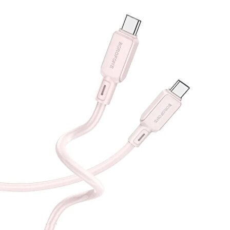 Borofone Şarj Kablo 60W Type-C to Type-C Hızlı Şarj ve Data Kablosu Uzunluk 1 Metre USB-C to USB-C BX94 Açık Pembe Renk 