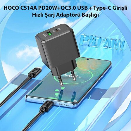 HOCO CS14A PD20W+QC3.0 USB + Type-C Girişli Hızlı Şarj Adaptörü Başlığı