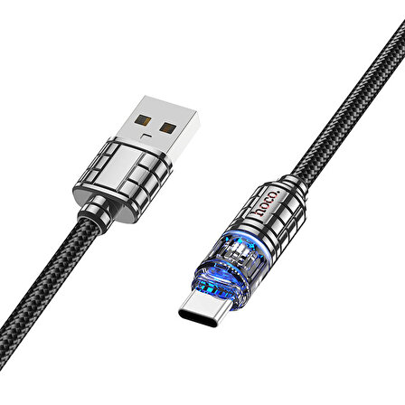 HOCO U122 Kristal Uç 3A USB to Type-C Hızlı Data Şarj Kablosu