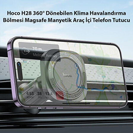 Hoco H28 360° Dönebilen Klima Havalandırma Bölmesi Magsafe Manyetik Araç İçi Telefon Tutucu