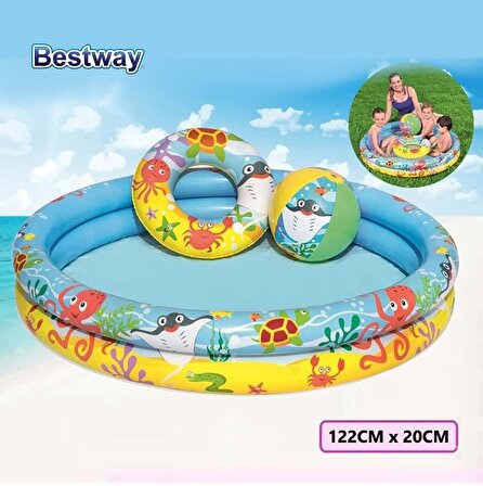 Bestway 51124 Şişme Çocuk Havuzu + Simit + Deniz Topu 122x20 Cm