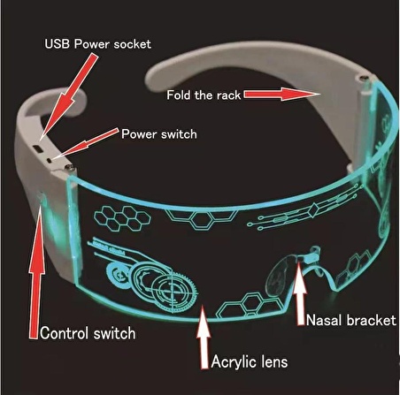 Çok Renkli Led Işıklı Şarjlı Parti Gözlüğü Akrilik Kablosuz Yılbaşı Düğün Eğlence HJ-ULG02