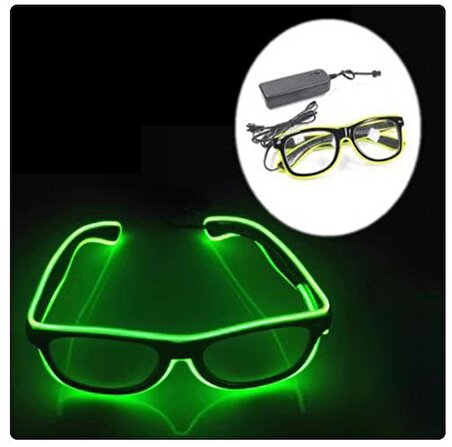 Neon Yeşil Led Parti Gözlüğü Led Işıklı Pilli Yılbaşı Düğün Eğlence UV400 neon parti gözlüğü HJ-LPG-01