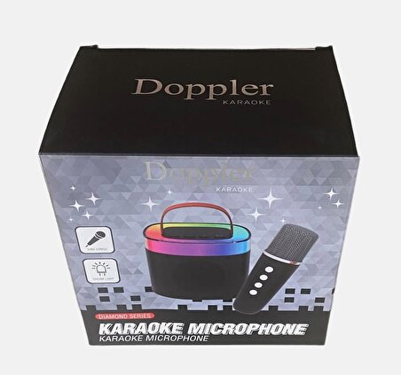 Doppler Diamond Ledli Siyah Bluetooth Hoparlör ve Mikrofon Kablosuz Mini Karaoke Seti Mikrofonlu
