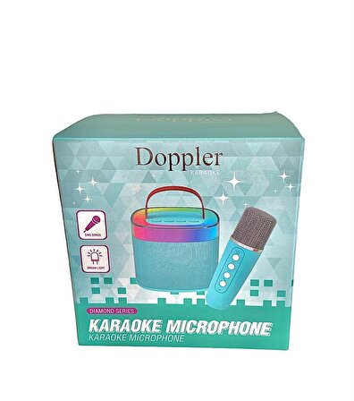 Doppler Diamond Ledli Turkuaz Bluetooth Hoparlör ve Mikrofon Kablosuz Mini Karaoke Seti Mikrofonlu Mavi