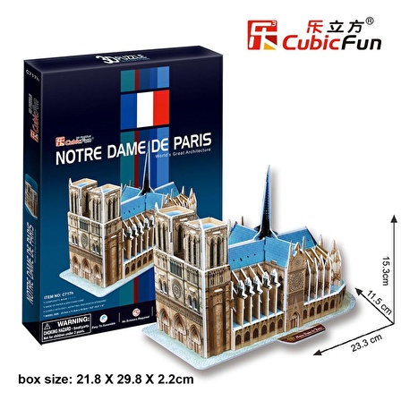 Cubic Fun Notre Dame Kilisesi - Fransa 9+ Yaş Küçük Boy Puzzle 40 Parça