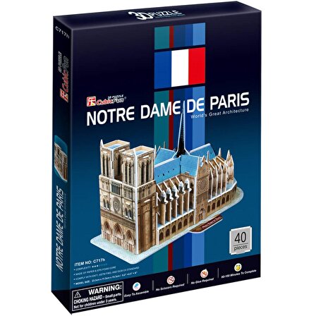 Cubic Fun Notre Dame Kilisesi - Fransa 9+ Yaş Küçük Boy Puzzle 40 Parça