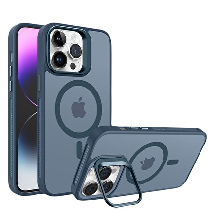 Piili İphone 15 Pro Metal Bracket Magsafe Mat Kılıf Lacivert