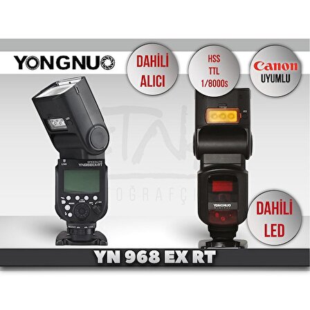 Yongnuo YN968-EX RT Dahili Ledli Canon Uyumlu HSS TTL Tepe Flaşı