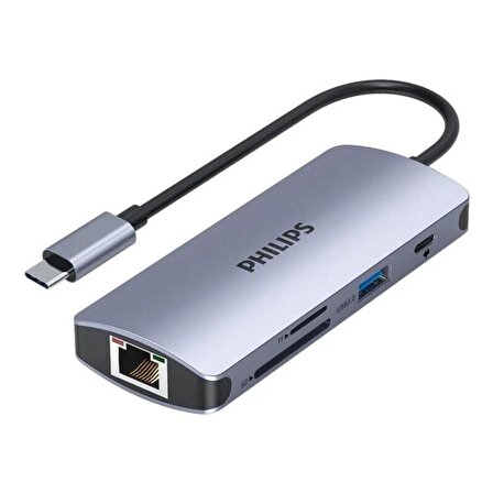 Philips SWR1608S Type-C to HDMI RJ45 Ethernet 3*USB 3.0 PD TF SD Kart Okuyucu Dönüştürücü