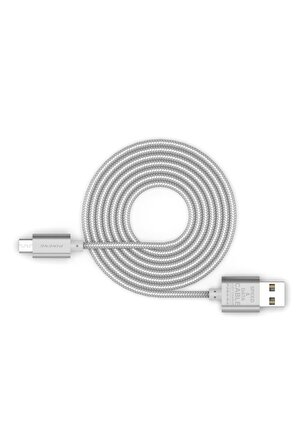 Pineng Micro USB 2 Metre Örgülü Gümüş Kablo PN-306
