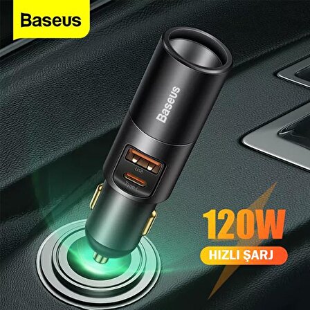 BASEUS 120W Hızlı Şarj Araç Şarj Cihazı Ve Araç Çakmaklık Type C USB Çıkışlı SİYAH