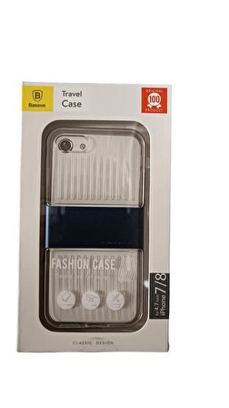 Baseus Apple iPhone 7 / 8 / SE Travel Series Case Şeffaf Kılıf - Koyu Lacivert