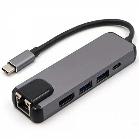 Polham USB 3.1 Type C To HDMI 2xusb 3.0 RJ45 Ethernet Dönüştürücü Adaptör İpad Macbook Dönüştürüc