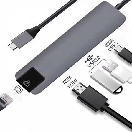 Polham USB 3.1 Type C To HDMI 2xusb 3.0 RJ45 Ethernet Dönüştürücü Adaptör İpad Macbook Dönüştürüc