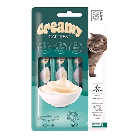 M-Pets Creamy Cat Treat Biftek - Somon Balıklı Krema Yetişkin Kedi Ödülü 4x15 g 