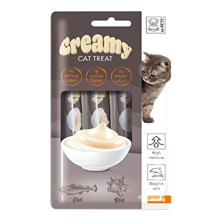 M-Pets Creamy Cat Treat Biftek - Morina Balıklı Krema Yetişkin Kedi Ödülü 4x15 g 