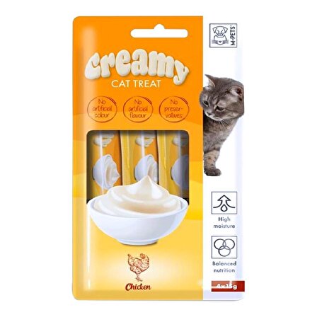 M-Pets Creamy Cat Treat Tavuklu Krema Yetişkin Kedi Ödülü 4x15 g 