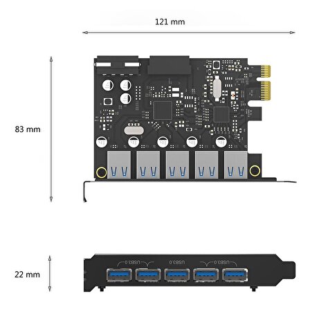 ORICO PCI Express 1x 5 Portlu USB 3.0 Çoklayıcı Kart