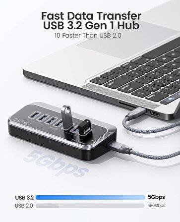 Orico 7 Port Type-C USB3.2 Hızlı Veri Aktarım Çoklayıcı HUB, M3U3-7A-10-BK, Siyah
