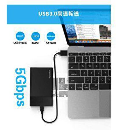 Orico USB3.1 Type-C 2,5inç Hdd Ssd Harici Harddisk Kutusu, Siyah, 2526C3