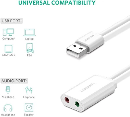 Ugreen Harici 3.5mm USB Ses Kartı Beyaz