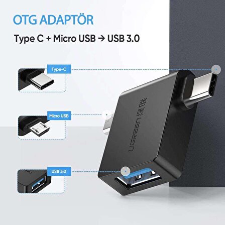 Ugreen USB'yi Type-C ve Micro USB Çevirici Adaptör