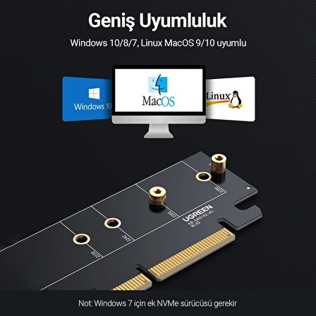 Ugreen PCIe 4.0 x4 x8 x16 Uyumlu 64Gbps NVMe M.2 SSD Dönüştürücü Adaptör