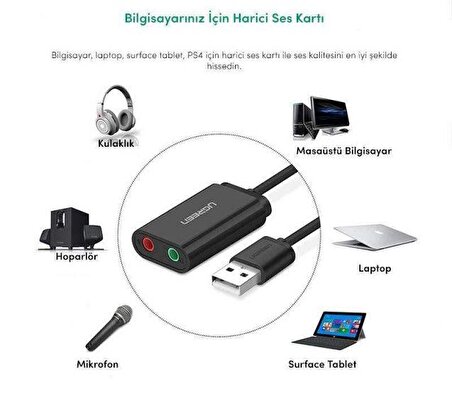 Ugreen Harici 3.5mm USB Ses Kartı Siyah