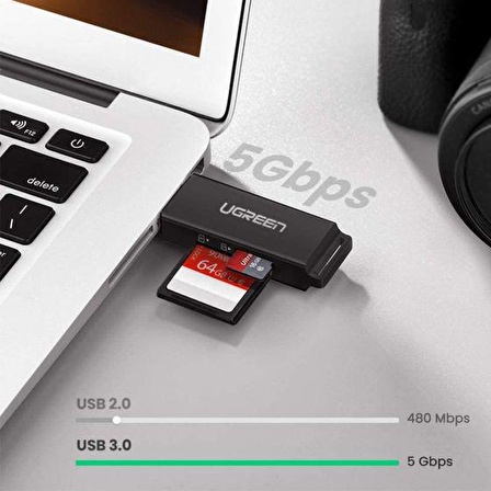 Ugreen USB 3.0 SD ve Micro SD Kart Okuyucu Siyah