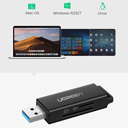 Ugreen USB 3.0 SD ve Micro SD Kart Okuyucu Siyah