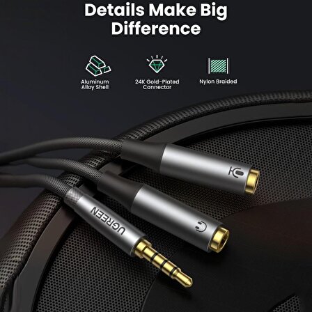 Ugreen Alüminyum Örgülü 3.5mm Kulaklık Mikrofon Ayırıcı Kablo