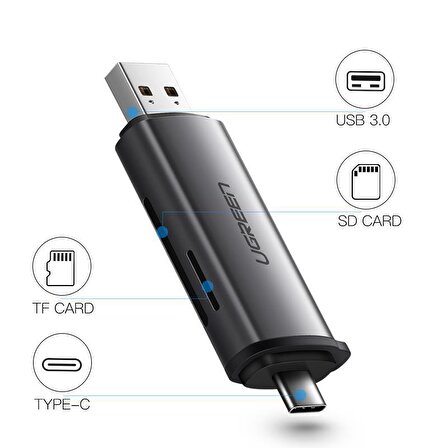 Ugreen Type-C ve USB 3.0 SD TF Kart Okuyucu