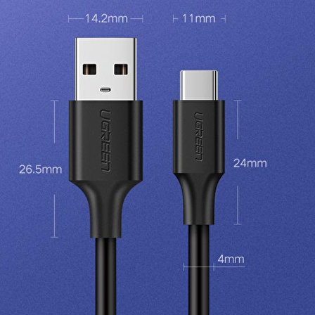 Ugreen USB Type-C Şarj ve Data Kablosu 25 CM