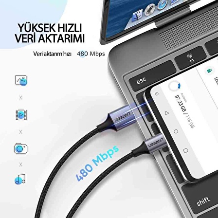 Ugreen Örgülü USB Type-C Şarj ve Data Kablosu 1.5 Metre