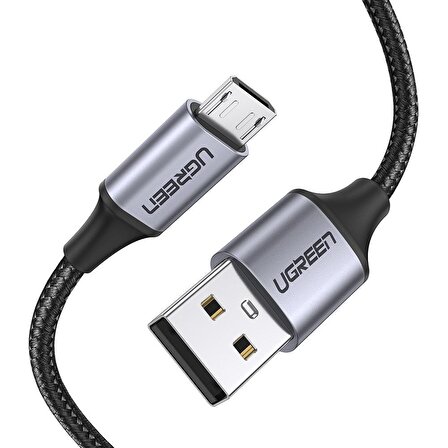 Ugreen Örgülü Micro USB Data ve Şarj Kablosu Siyah 1.5 Metre