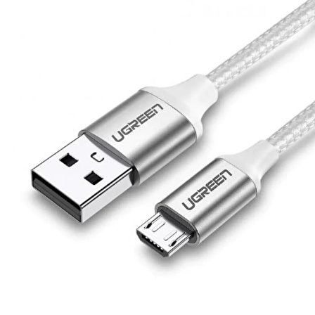 Ugreen Micro USB Örgülü Data ve Şarj Kablosu Beyaz 1.5 Metre