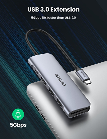Ugreen Type-C to HDMI USB 3.0 TF SD PD Dönüştürücü Çok Fonksiyonlu Adaptör