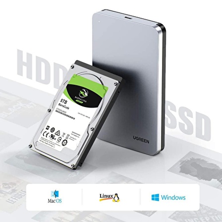 Ugreen USB Type-C 3.1 Gen2 2.5 Inch HDD SSD Alüminyum Harici Disk Kutusu