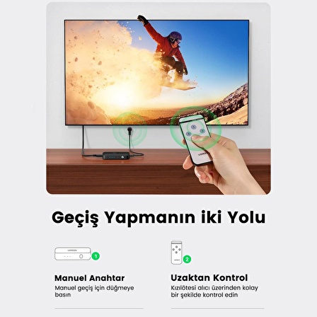 Ugreen Uzaktan Kumandalı 3 Giriş 1 Çıkış 4K 30Hz HDMI 1.4 Switch