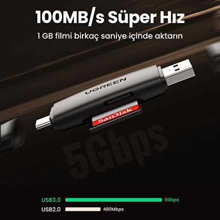 Ugreen Type-C ve USB 3.0 SD MicroSD Kart Okuyucu