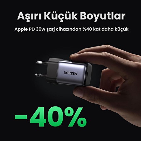 Ugreen Nexode 30W GaN USB Type-C QC 4.0 PD Mini Hızlı Şarj Cihazı