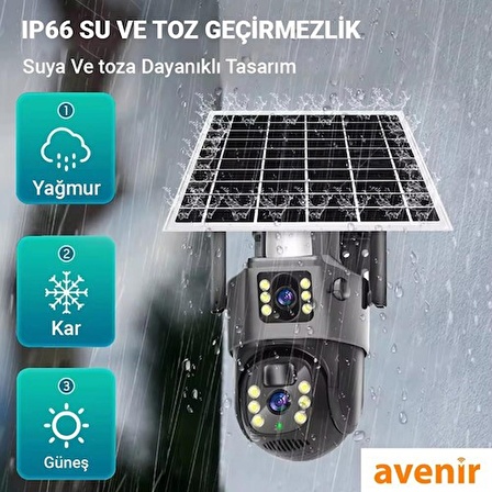 Avenir AV-M12 4g Sim Kartlı 4mp 2 Kameralı Solar Panelli Güneş Enerjili Ptz 360° Dönebilen Kamera