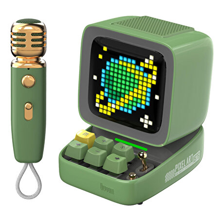 Divoom DitooMic Piksel Ekranlı Karaoke Mikrofonlu Yeşil Bluetooth Hoparlör