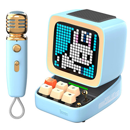 Divoom DitooMic Piksel Ekranlı Karaoke Mikrofonlu Mavi Bluetooth Hoparlör