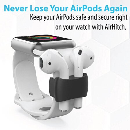 Promate AirHitch Apple AirPods ile Uyumlu Kulaklık Tutucu Aparat Saat Kayışına Takılabilir Silikon Siyah