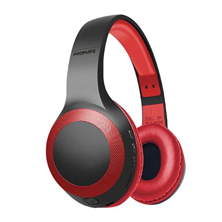 Promate LaBoca Bluetooth Kulaklık Kulaküstü Kulaktan Kontrollü HD 5 Saat Çalışma LED Ekran Kırmızı