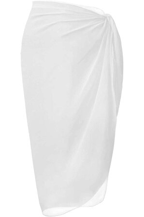 Beyaz Uzun Pareo Kadın Plaj Elbisesi Yeni Sezon Tül Transparan