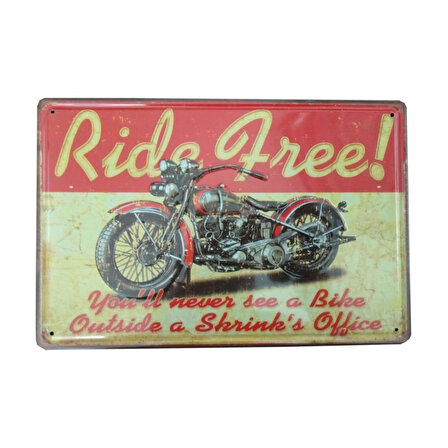 Ride Free Motosiklet Temalı Metal Plaka 20x30 Cm Metal Tablo