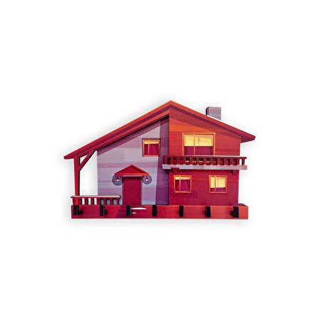 CajuArt Dekoratif Kırmızı Müstakil Ev Temalı Anahtar Askısı Dekor 